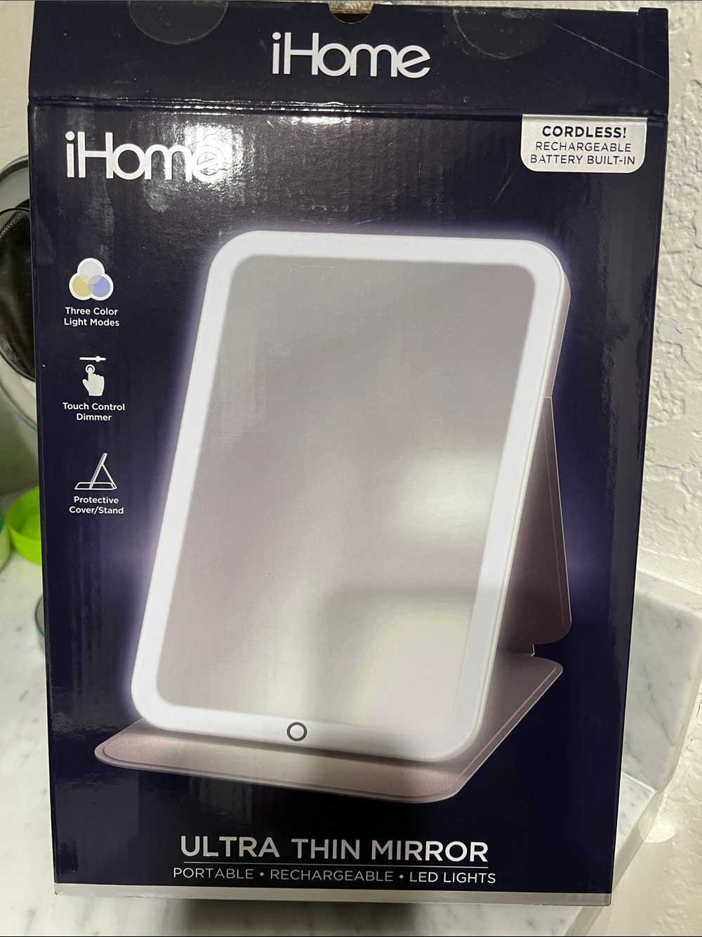 iHome LED Lighted Ultra Thin Vanity Mirror in White and Rose Gold